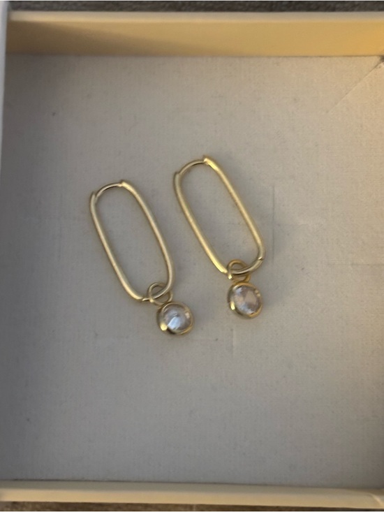 Jewelry - Little Neary Gold Drop Rectangle Hoop Earrings with Pearls